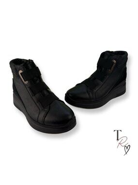 IGI & CO Black Leather Platform Wedge High Top Sneakers EU 37 US 6.5-7